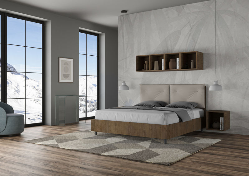 Letto Matrimoniale con Alzata Comoda Struttura Noce con Cuscini in Similpelle Appia Tortora Varie Misure