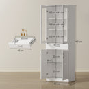 Credenza Cucina 60x35x180 cm con 2 Armadietti e un Cassetto Mensole Regolabili e Ante in Vetro in Legno Bianco      