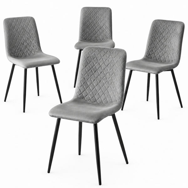 Set 4 Sedie Piedi Neri e Seduta Ergonomica con Rivestimento in Velluto Grigio Chiaro sconto