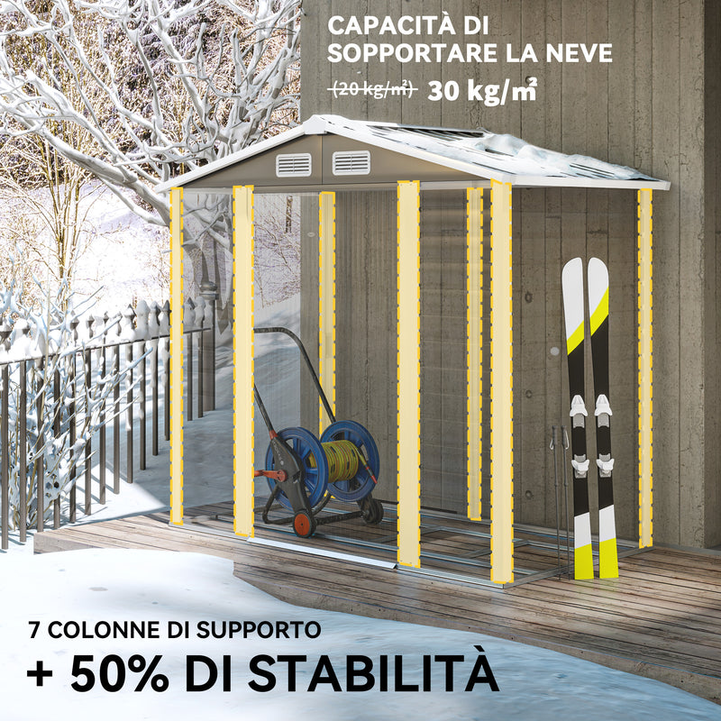 Casetta Box da Giardino Porta Attrezzi 213x120x166-194 cm con Porte Scorrevoli e Lucchetto con Chiavi in Metallo Grigio Scuro  