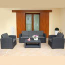 Set Salotto da Giardino Divano 2 Poltrone e Tavolino con Cuscini in Plastica Antracite