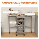 Carrello da Cucina 37x37x77,5 cm con 3 Cestini e 2 Ribalte in Legno e Metallo Grigio e Rovere  