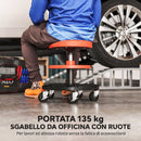 Sgabello da Officina con Ruote 6 cm 38x38x40-51 cm Capacità 135 kg con Vassoi Porta Utensili in Acciaio Arancione      