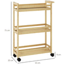 Scaffale Bagno Carrello Portaoggetti Salvaspazio 55x20x75 cm 3 Ripiani in Bambù Colore Naturale      