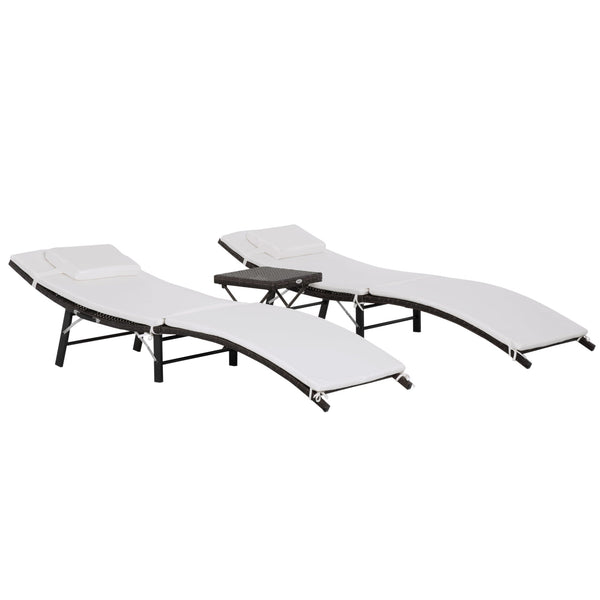 Set aus 2 Sonnenliegen und Couchtisch aus synthetischem Rattan mit cremefarbenen, abnehmbaren Kissen online