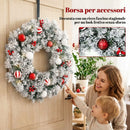 Ghirlanda Natalizia Innevata Ø60x12 cm con Luci LED 8 Modalità 140 Rami 8 Bacche e 15 Palline in PVC e Acciaio Verde      
