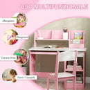 Tavolo Scrivania per Bambini 5-8 Anni 90x45x90 cm con Sedia Scaffale Mensola Estraibile e Cassetto in MDF Rosa      