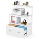 Mobile Multiuso per Stampante 3 Ripiani e 1 Cassetto 80x40x110 cm in MDF Bianco