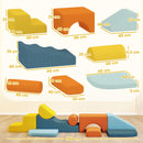 Set di 9 Costruzioni Morbide per Bambini 3-6 Anni 140x80x25 cm con Fodere Rimovibili in Schiuma e Velluto Multicolore      