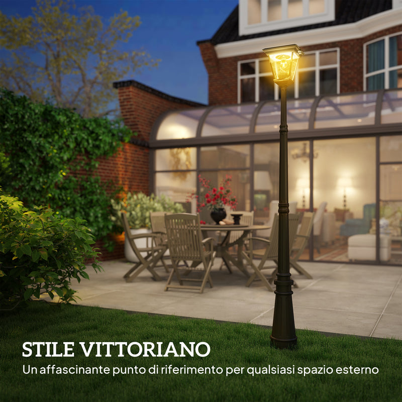 Lampione Solare da Giardino 26x24x220 cm Sensore PIR in Alluminio e Vetro Nero  