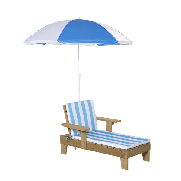 Sonnenliege für Kinder 90x59x53 cm mit blauem und weißem Sonnenschirm prezzo
