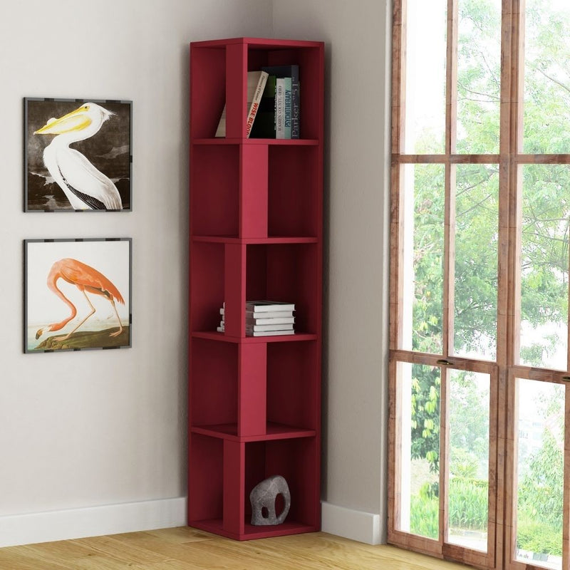 Libreria angolare 31,4x31,4x158,9 cm Piano bordeaux 5 ripiani