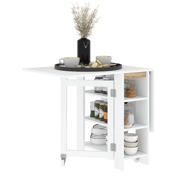 Tavolo Pieghevole da Pranzo 120x60x75 cm con 2 Ribalte e Ripiani in Truciolato Bianco sconto