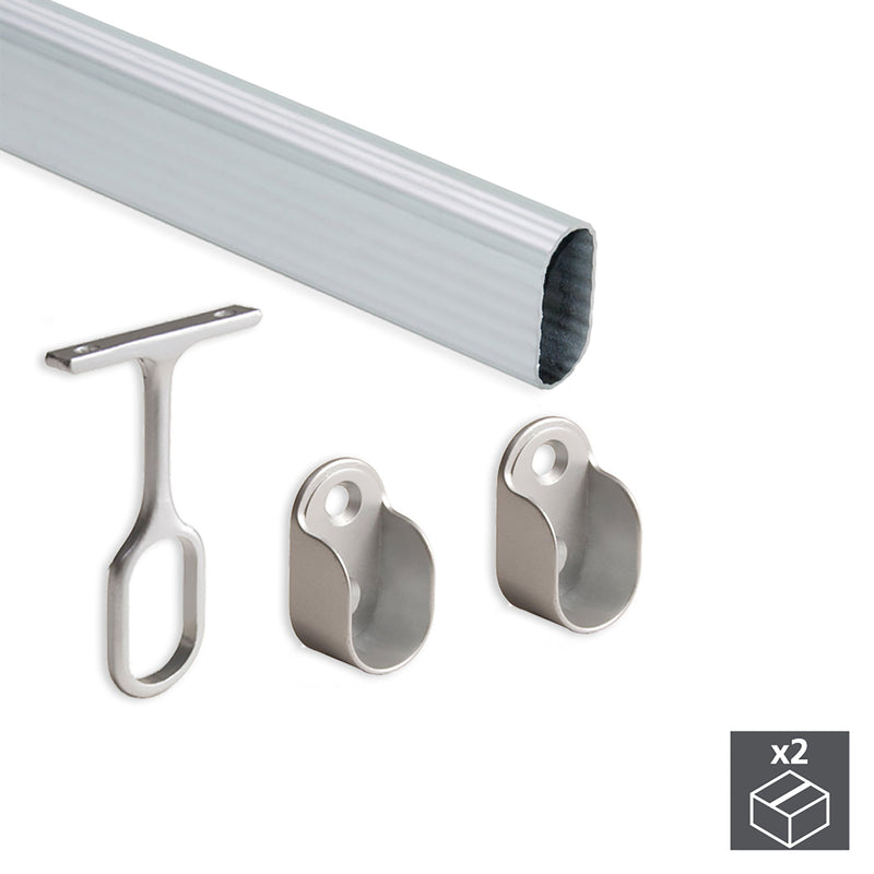 Set 2 Bastoni Appendiabiti per Armadi Ovali 140 cm in Alluminio Emuca Anodizzato opaco