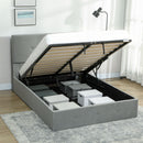 Letto a 1 Piazza e Mezza Contenitore 195x141x106 cm con Spazio a Scomparsa e Testiera Vellutata a Trapunta in Legno e Metallo Grigio      