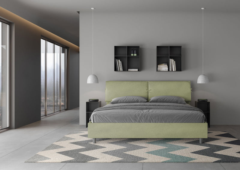 Letto Matrimoniale Testata con Cuscini Imbottito in Microfibra Mados Tè Verde Varie Misure