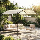 Pergola Gazebo 3x3 m con Tetto ad Arco in Metallo e Poliestere Bianco Crema      
