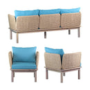 Set Salotto da Giardino Divano 2 Poltrone e Tavolino in Acacia Sbiancata e Polyrattan Santa Maria