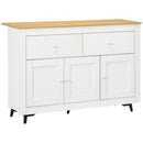 Credenza Buffet 117x35x80 cm con 2 Cassetti e 2 Armadietti in Legno Bianco e color Legno      