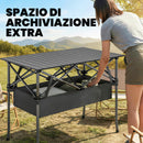 Tavolo da Campeggio Pieghevole 93x55x68 cm con Rete Portaoggetti e Borsa Struttura in Metallo Nero      