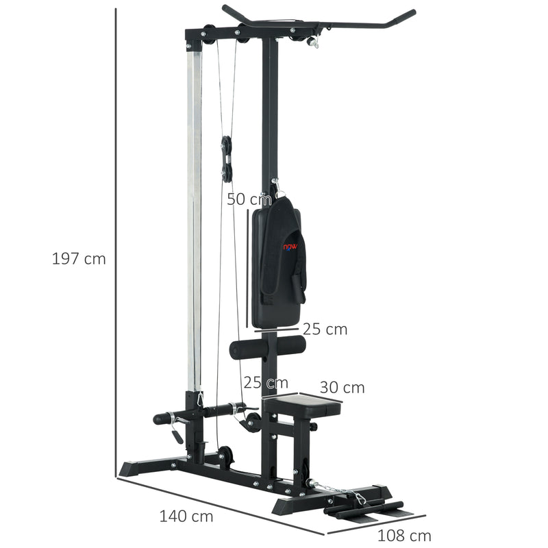 Stazione Fitness Multifunzione con Lat Machine 140x108x197 cm in Acciaio e PU Nero 