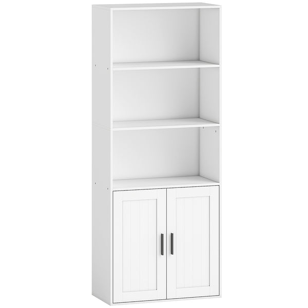 Libreria con Ripiani Aperti e Armadietto 2 Ante 60x30x145.5 cm in MDF Bianco acquista
