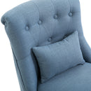 Poltrona da Salotto Imbottita con Cuscino 52.5x69x77 cm in Tessuto Effetto Lino Blu 