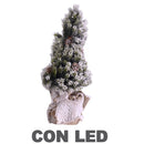 Mini Albero di Natale mottarone verde innevato con Led, pigne e base juta cm h45