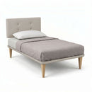 Letto Singolo con Rete Rivestita Similpelle Tortora Tessis Testata Button Varie Misure