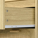 Cassettiera 4 Cassetti Stile Boho 90x45x108,5 cm in Legno e Rattan Rovere 