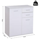 Mobiletto Cassettiera 2 Cassetti 2 Ante con Ripiano Regolabile in Legno Bianco 71x35x76 cm 
