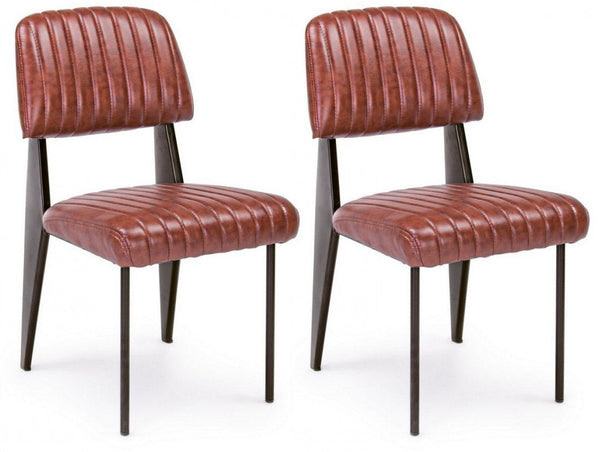 acquista Set 2 Sedie Imbottite 60x59x81 cm Nelly in Ecopelle Arancio Scuro Vintage
