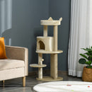 Albero Tiragraffi per Gatti con Cuccia e Piattaforma 104H cm Rivestimento in Sisal e Peluche Bianco Crema      