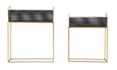Porta Vasi Fashion Rettangolare Coppia 60x23x73,5-51x20x64 cm in Ferro Nero e Oro
