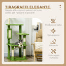 Albero Tiragraffi per Gatti Multilivello 49x49x142 cm con Amaca in Peluche e Sisal Verde 
