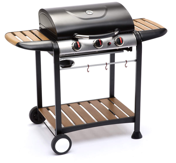 sconto LPG-Gasgrill 3 Brenner 122 x 57 x 98 cm aus schwarzem Stahl