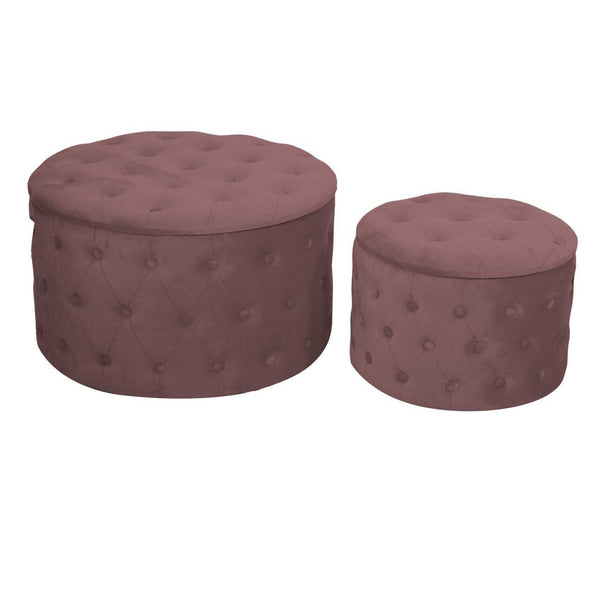 Set 2 Pouf Contenitore Ø50 cm e Ø70 cm in Tessuto Velluto Rosa acquista