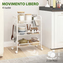 Carrello da Cucina a 3 Livelli 41,5x26,5x63 cm con Cesti Removibili e 4 Ruote in Acciaio e Plastica PP Bianco      