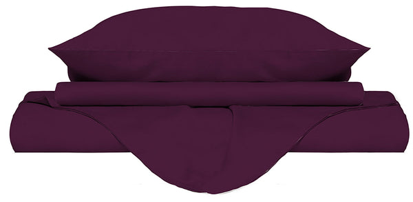 Bettbezug für Doppelbett mit Tasche und einfarbigen Kissenbezügen in Pflaume acquista