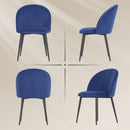Set 2 Sedie da Pranzo 52x55x79 cm Imbottite con Schienale a Conchiglia in Velluto Blu      