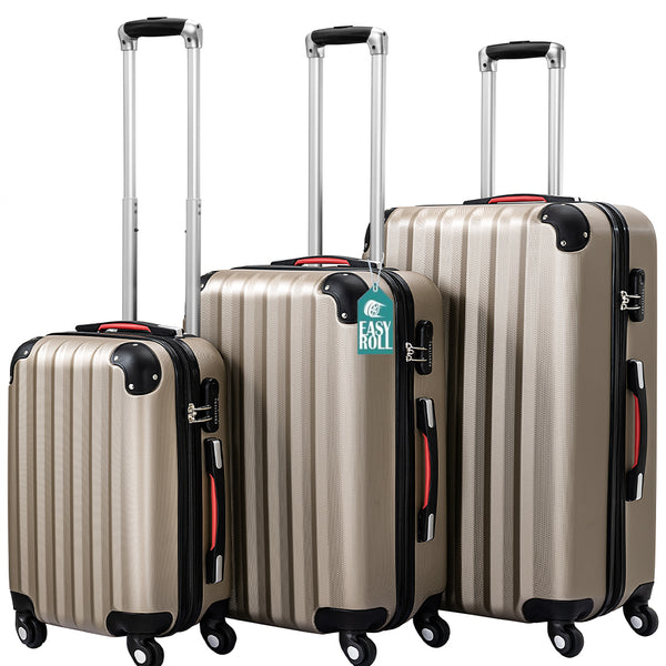 Set 3 Valigie Trolley Rigide da Viaggio Easy Roll Angoli Rinfornzati in ABS Champagne acquista
