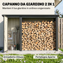 Portalegna da Esterno 2 in 1 235x67x149 cm 1,26 m² con Armadietto Porta Attrezzi in Acciaio Zincato Grigio Scuro      