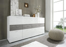 Credenza Mobile da Salotto 4 Porte 1 Anta a Ribalta 85x161x43cm TFT  Cube Bianco Lucido e Quercia Grigio