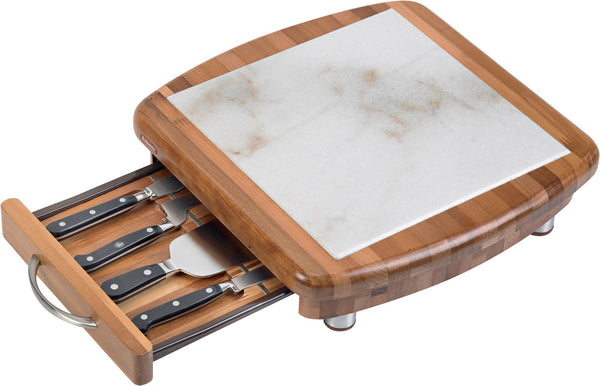 Käseschneidebrett 36x36x10,5cm mit Alexander Apollo Holz- und Marmormessern sconto