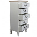 Cassettiera Cuore 5 Cassetti 44x29x91 h cm in Legno di paulownia Bianco