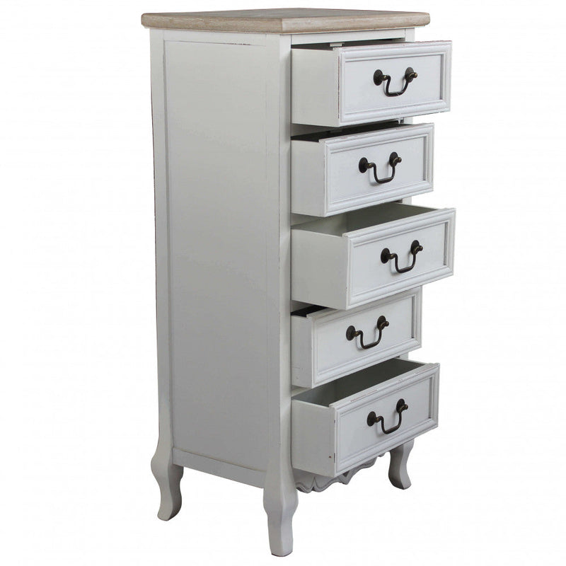 Cassettiera Cuore 5 Cassetti 44x29x91 h cm in Legno di paulownia Bianco