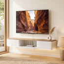 Mobile TV Sospeso Fino a 65" 140x24x20 cm con 2 Cassetti Armadietto Luci LED RGB e Prese di Corrente Bianco e Color Legno      