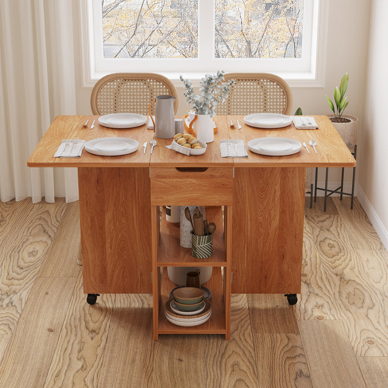 Tavolo Pieghevole Salvaspazio Anta a Ribalta 120x77x75 cm con Ruote Legno      