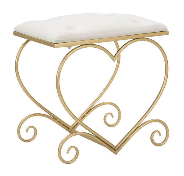 Cremefarbener Herzhocker 50x37,5x51,5 cm aus Eisen und MDF und Schwamm und Gold und rosa Polyester online