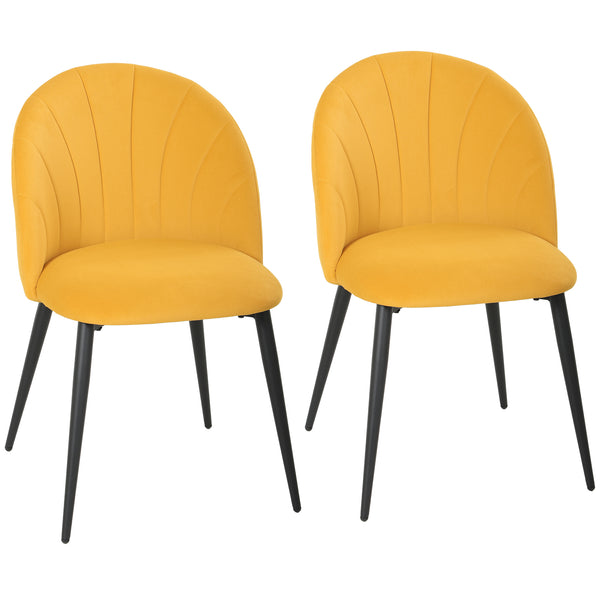 online Set 2 Sedie da Pranzo Imbottite 52x55x79 cm con Schienale a Conchiglia in Velluto Giallo